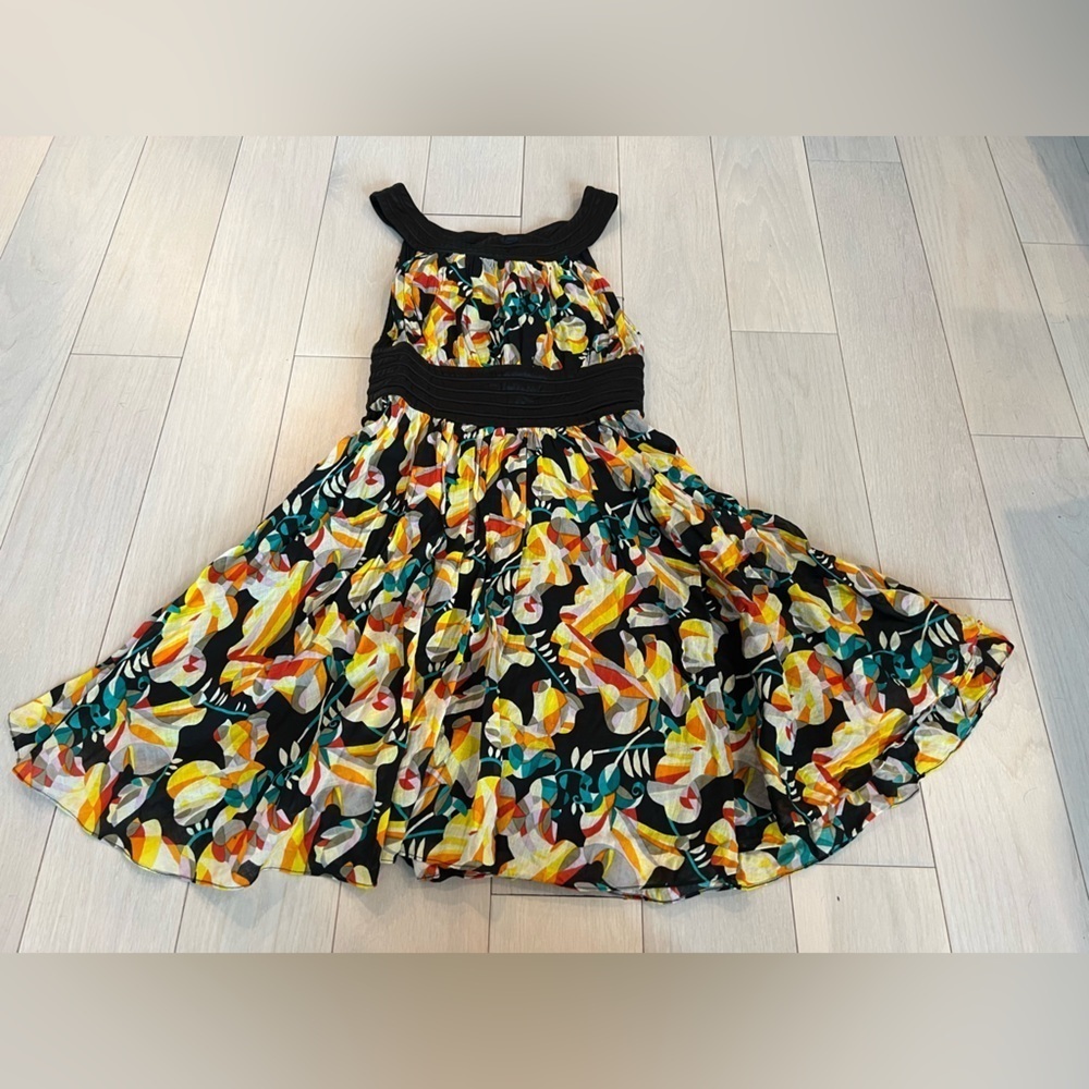 French Connection Yellow Black Floral Dress Cotton